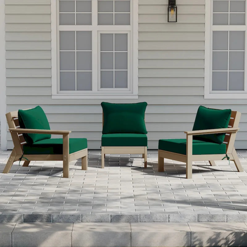 Polytrends Birchwood Canapé d'extérieur 3 places en PEHD aspect bois vieilli résistant aux intempéries, avec coussins (3 pièces)