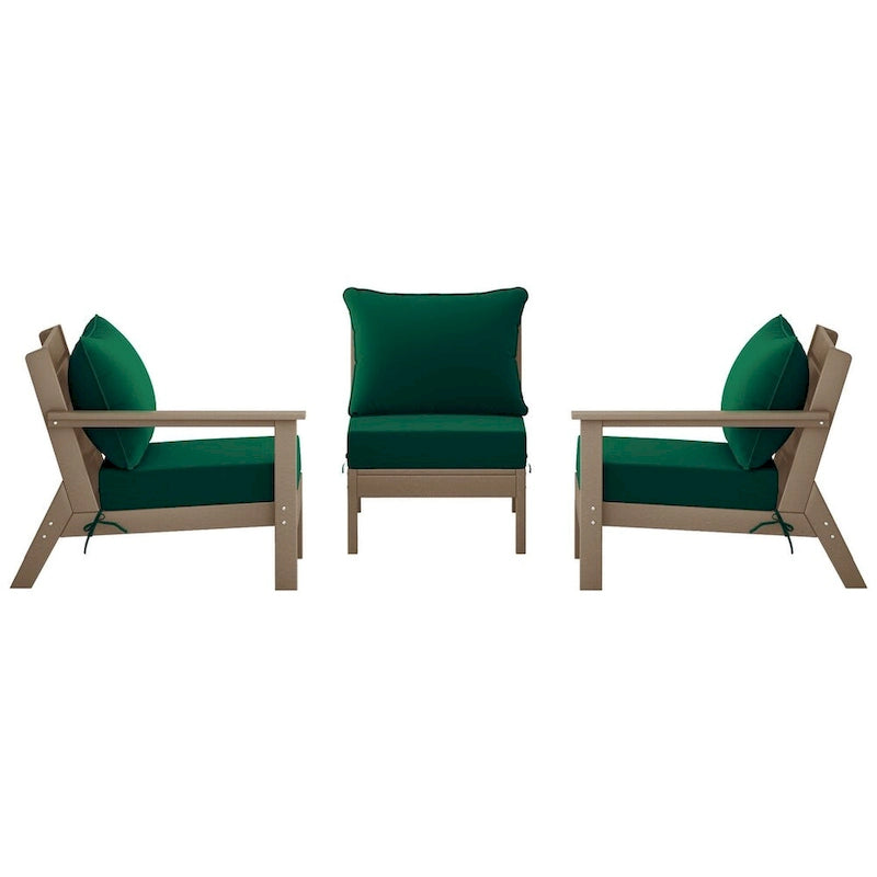 Polytrends Birchwood Canapé d'extérieur 3 places en PEHD aspect bois vieilli résistant aux intempéries, avec coussins (3 pièces)