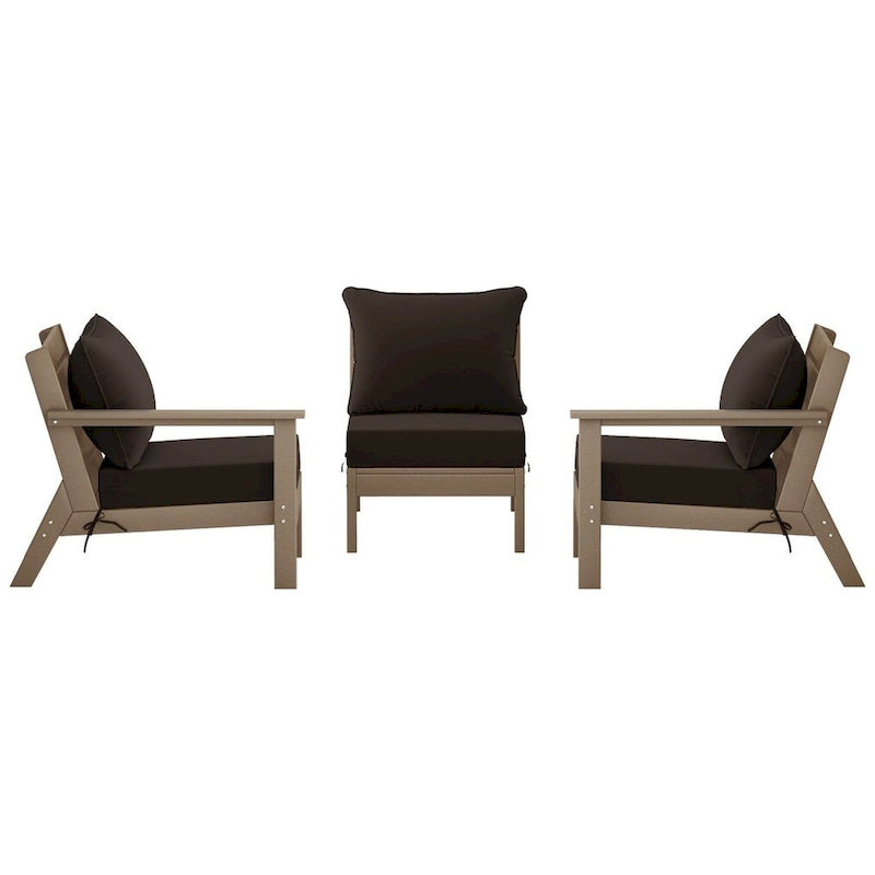 Polytrends Birchwood Canapé d'extérieur 3 places en PEHD aspect bois vieilli résistant aux intempéries, avec coussins (3 pièces)