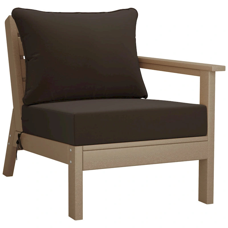 Polytrends Birchwood Canapé d'extérieur 3 places en PEHD aspect bois vieilli résistant aux intempéries, avec coussins (3 pièces)