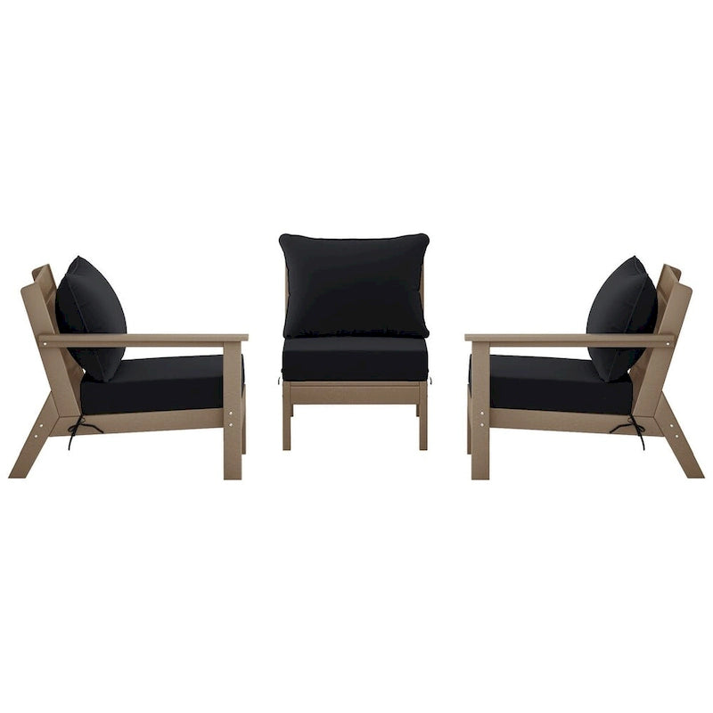 Polytrends Birchwood Canapé d'extérieur 3 places en PEHD aspect bois vieilli résistant aux intempéries, avec coussins (3 pièces)