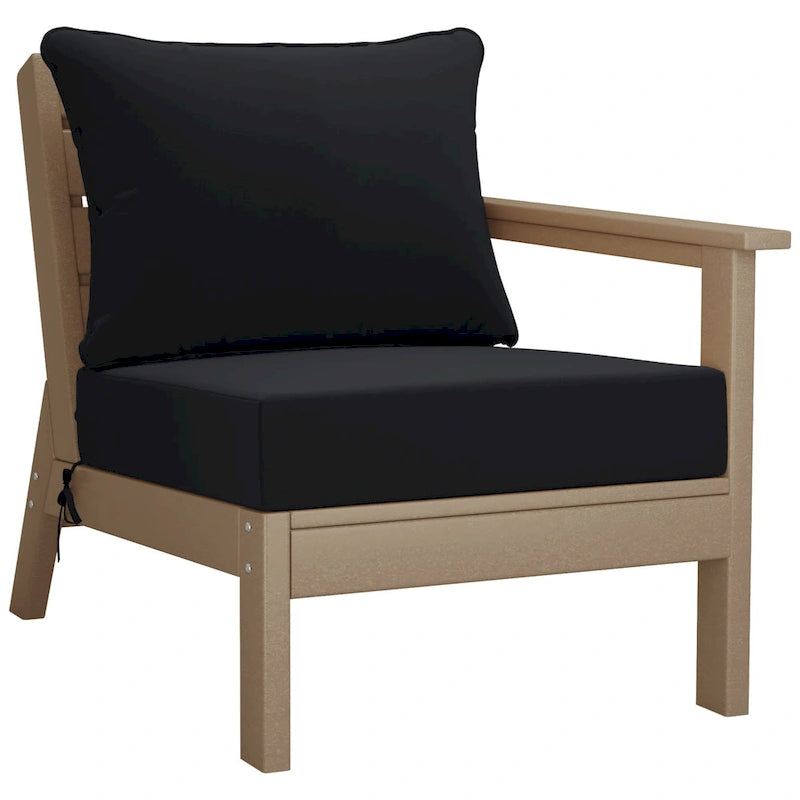 Polytrends Birchwood Canapé d'extérieur 3 places en PEHD aspect bois vieilli résistant aux intempéries, avec coussins (3 pièces)