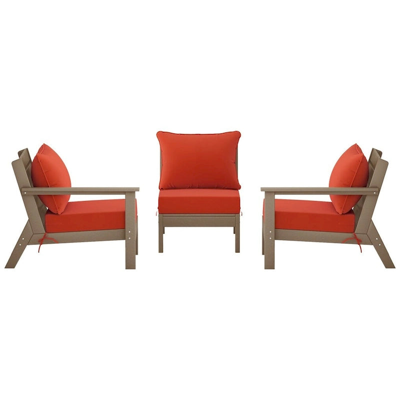 Polytrends Birchwood Canapé d'extérieur 3 places en PEHD aspect bois vieilli résistant aux intempéries, avec coussins (3 pièces)
