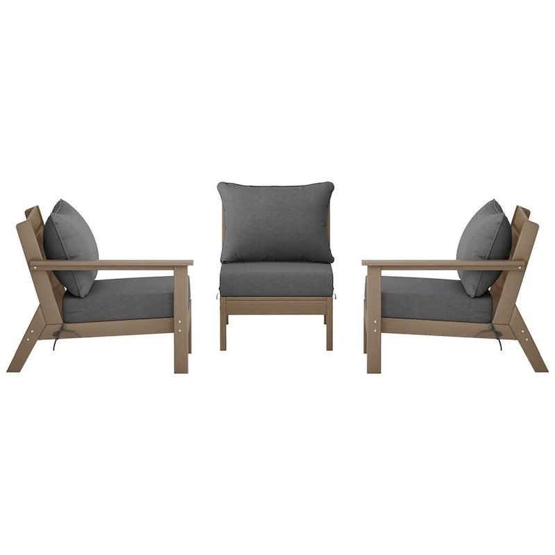 Polytrends Birchwood Canapé d'extérieur 3 places en PEHD aspect bois vieilli résistant aux intempéries, avec coussins (3 pièces)