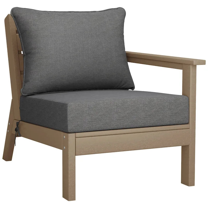 Polytrends Birchwood Canapé d'extérieur 3 places en PEHD aspect bois vieilli résistant aux intempéries, avec coussins (3 pièces)