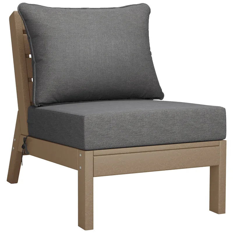 Polytrends Birchwood Canapé d'extérieur 3 places en PEHD aspect bois vieilli résistant aux intempéries, avec coussins (3 pièces)