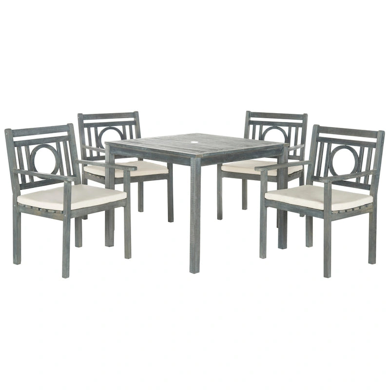 SAFAVIEH Outdoor Living Montclair Ash Grey Acacia Wood 5-piece Beige Cushion Dining Set - 35W x 35D x 30H