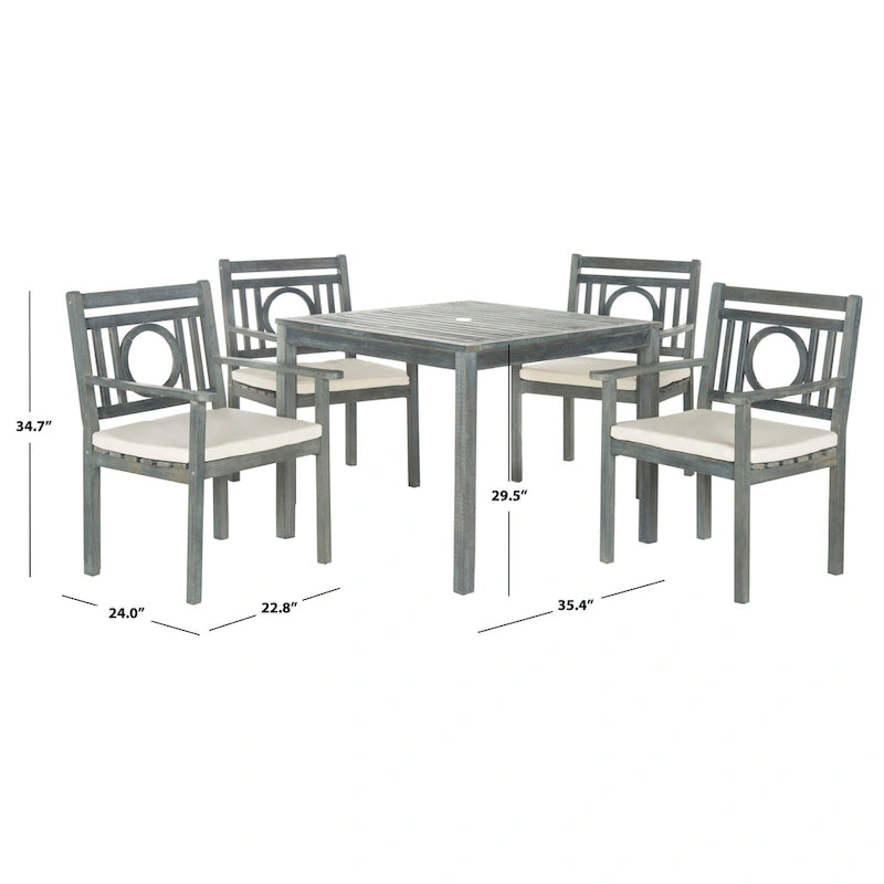 SAFAVIEH Mobilier d'extérieur Montclair en bois d'acacia gris cendré, ensemble de salle à manger 5 pièces avec coussins beiges - 35L x 35P x 30H