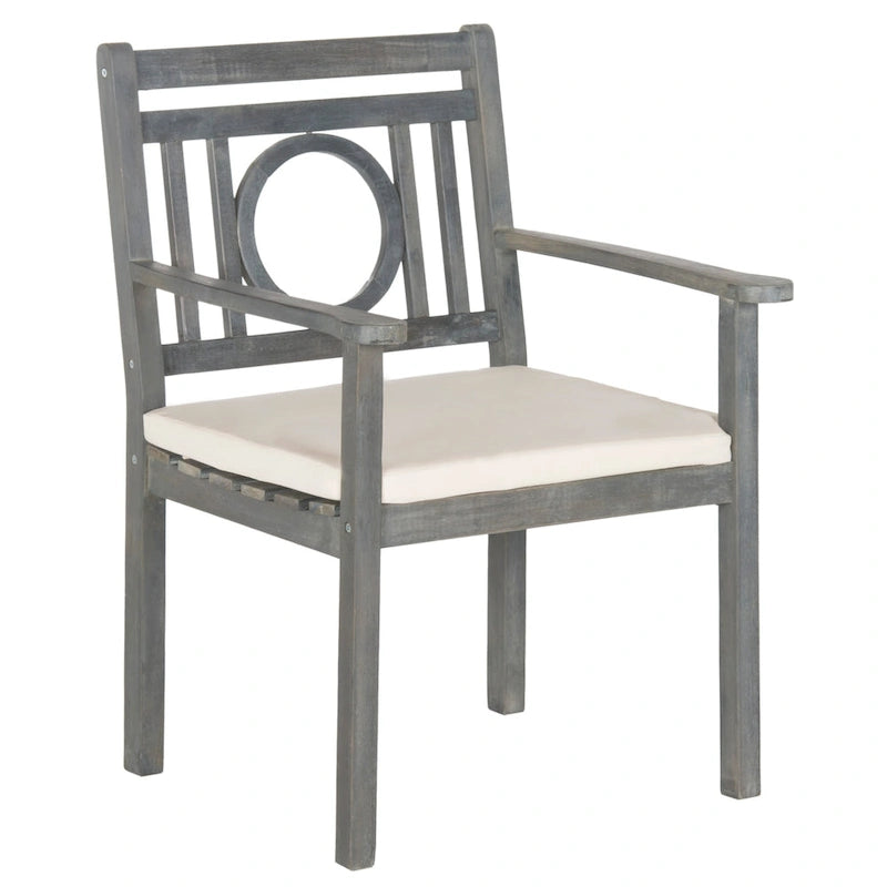 SAFAVIEH Mobilier d'extérieur Montclair en bois d'acacia gris cendré, ensemble de salle à manger 5 pièces avec coussins beiges - 35L x 35P x 30H