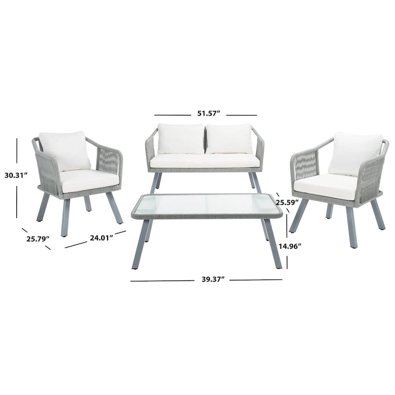 Ensemble de patio Torsla 4 pièces en corde Safavieh pour l'extérieur – 52 larg. x 26 prof. x 30 haut.