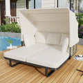 57 lit de repos extérieur en rotin, lit de repos extérieur avec oreillers amovibles pour patio, jardin et piscine