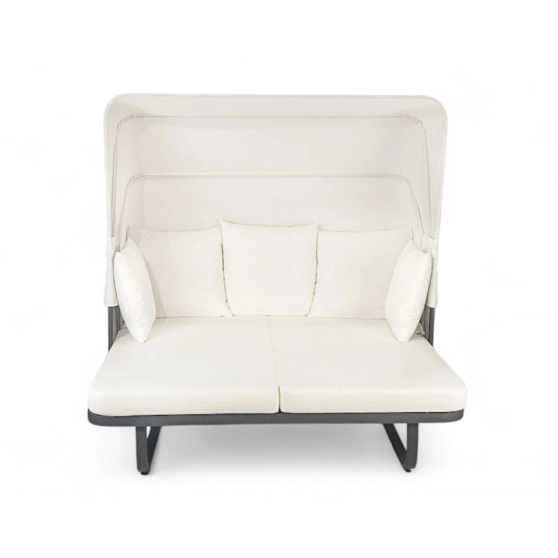 57 lit de repos extérieur en rotin, lit de repos extérieur avec oreillers amovibles pour patio, jardin et piscine