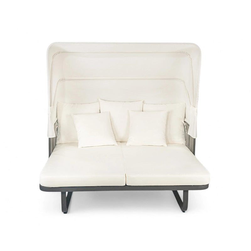 57 lit de repos extérieur en rotin, lit de repos extérieur avec oreillers amovibles pour patio, jardin et piscine