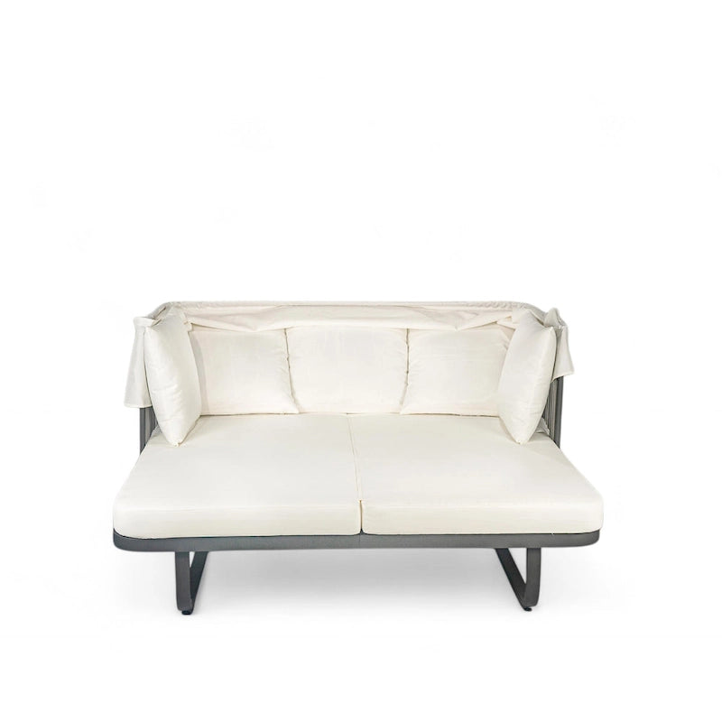57 lit de repos extérieur en rotin, lit de repos extérieur avec oreillers amovibles pour patio, jardin et piscine