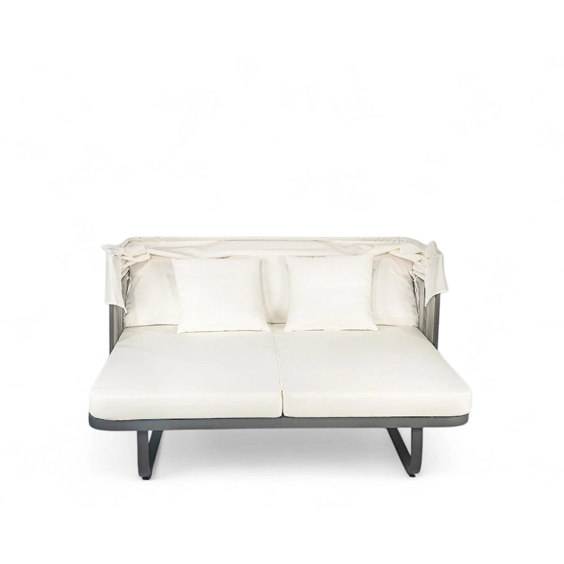 57 lit de repos extérieur en rotin, lit de repos extérieur avec oreillers amovibles pour patio, jardin et piscine