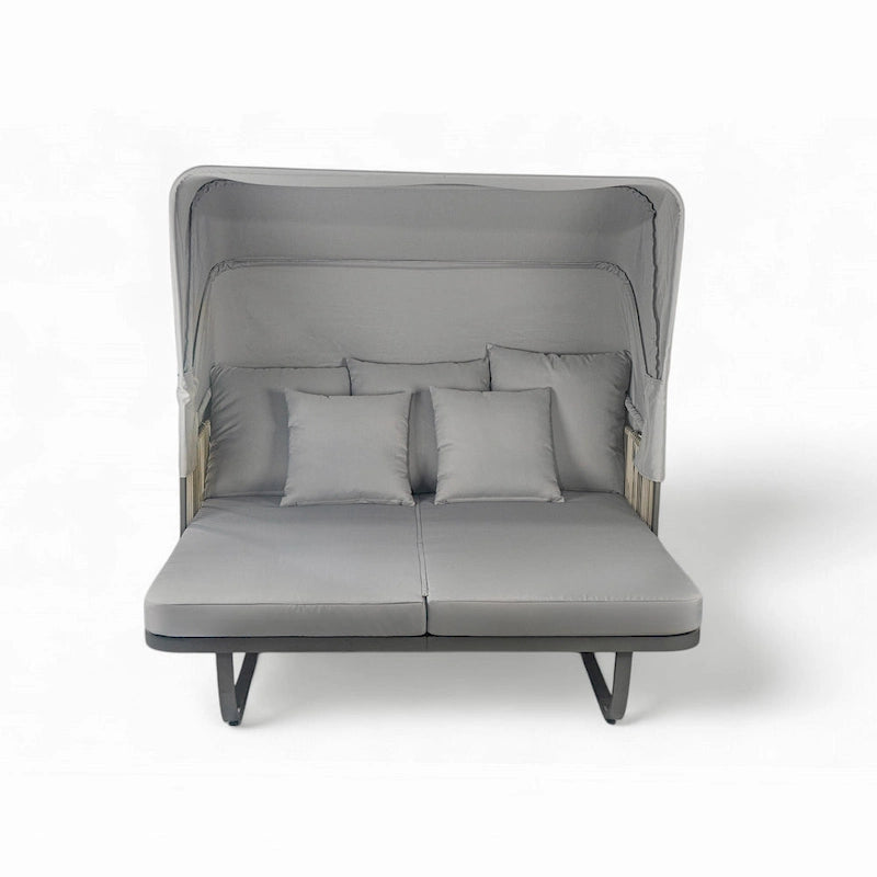57 lit de repos extérieur en rotin, lit de repos extérieur avec oreillers amovibles pour patio, jardin et piscine