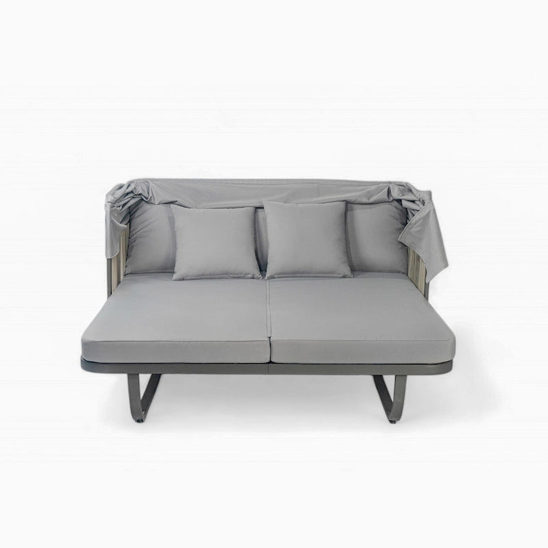 57 lit de repos extérieur en rotin, lit de repos extérieur avec oreillers amovibles pour patio, jardin et piscine
