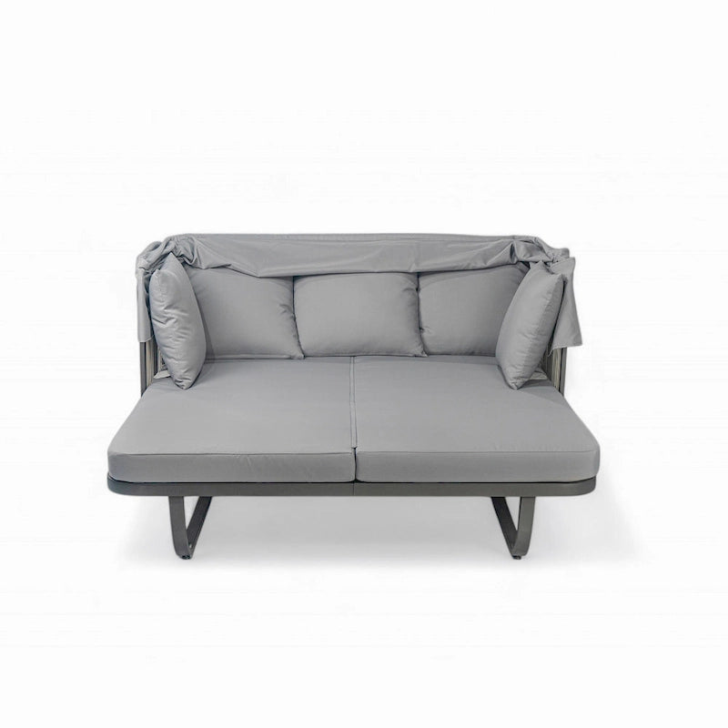 57 lit de repos extérieur en rotin, lit de repos extérieur avec oreillers amovibles pour patio, jardin et piscine