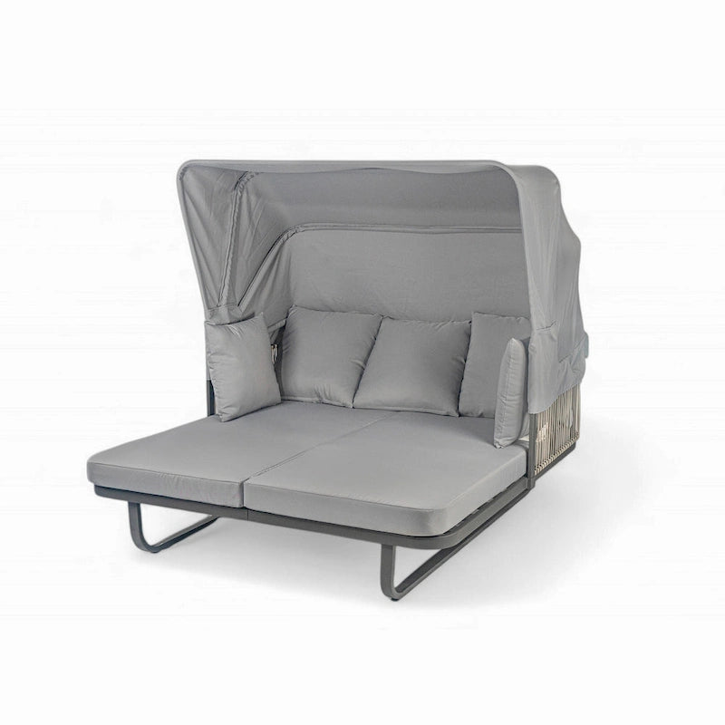 57 lit de repos extérieur en rotin, lit de repos extérieur avec oreillers amovibles pour patio, jardin et piscine