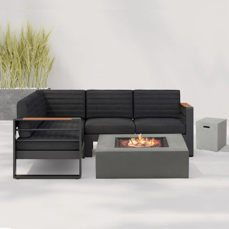 Christopher Knight Home- Mason Propane Fire Pit Table Set with Convenient Tank Holder