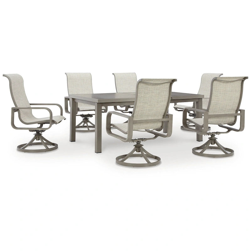 Ensemble repas d'extérieur 7 pièces Signature Design by Ashley Beach Front beige – 42 L x 94 P x 29,63 H