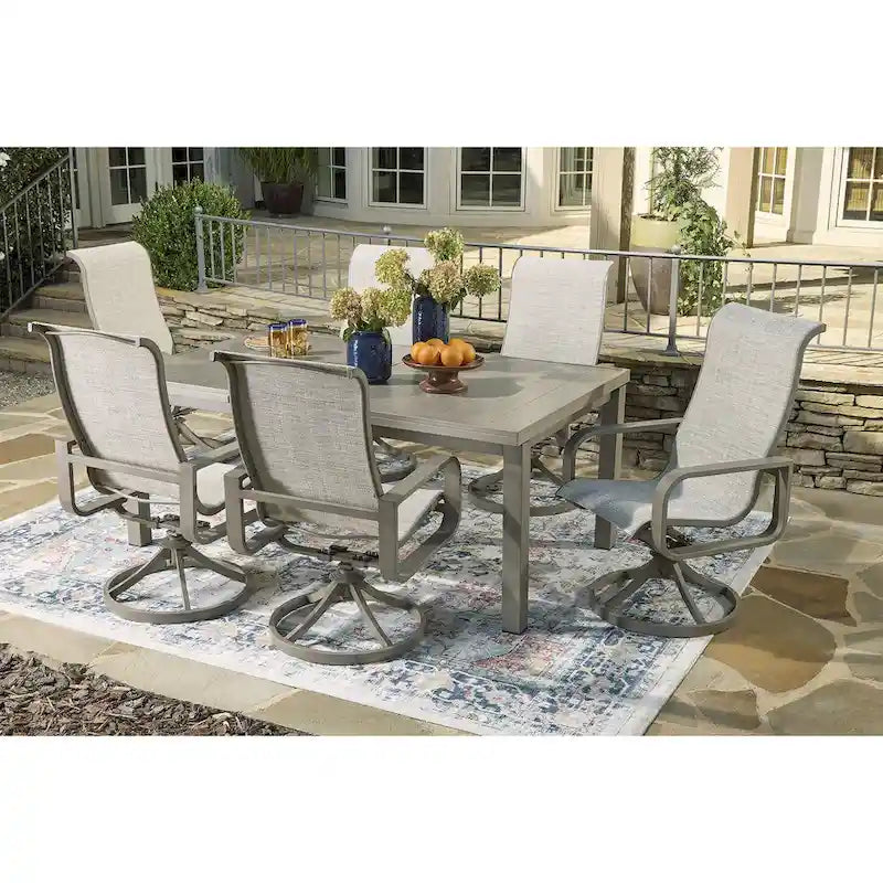 Ensemble repas d'extérieur 7 pièces Signature Design by Ashley Beach Front beige – 42 L x 94 P x 29,63 H