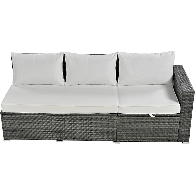 Ensemble de canapé d'angle modulaire extérieur 6 pièces en rotin avec siège réglable, coffre de rangement et table à manger