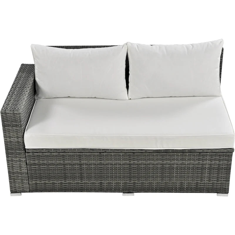 Ensemble de canapé d'angle modulaire extérieur 6 pièces en rotin avec siège réglable, coffre de rangement et table à manger