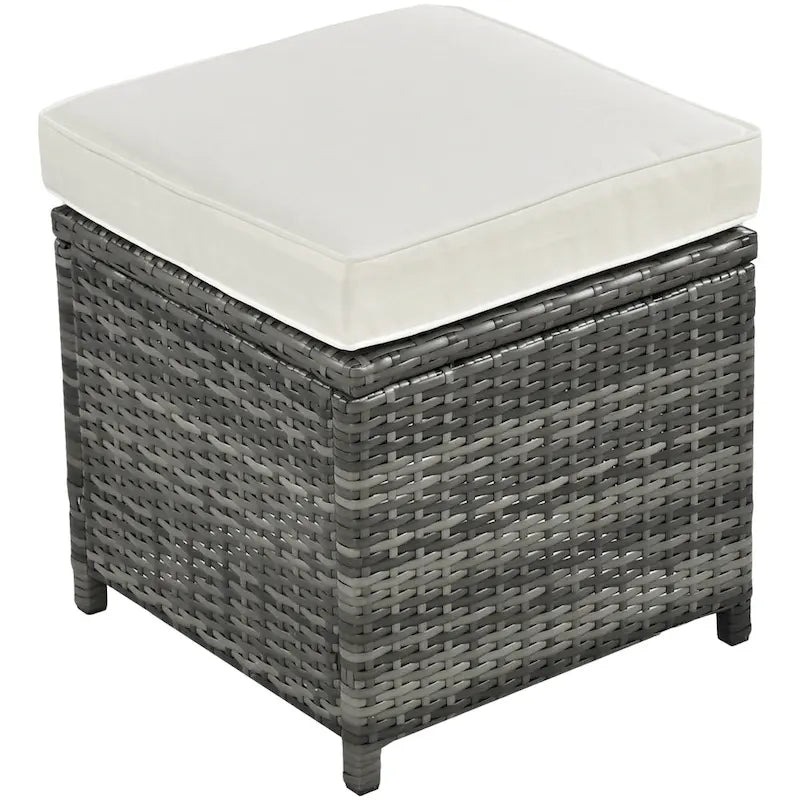 Ensemble de canapé d'angle modulaire extérieur 6 pièces en rotin avec siège réglable, coffre de rangement et table à manger