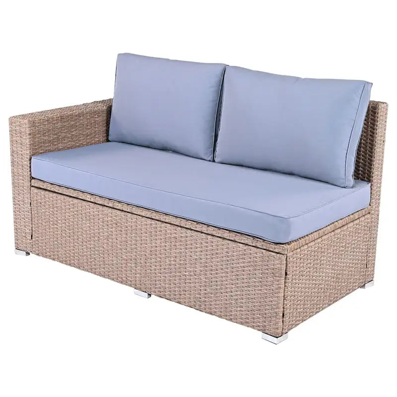 Ensemble de canapé d'angle modulaire extérieur 6 pièces en rotin avec siège réglable, coffre de rangement et table à manger