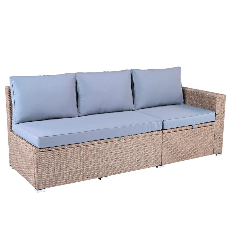 Ensemble de canapé d'angle modulaire extérieur 6 pièces en rotin avec siège réglable, coffre de rangement et table à manger