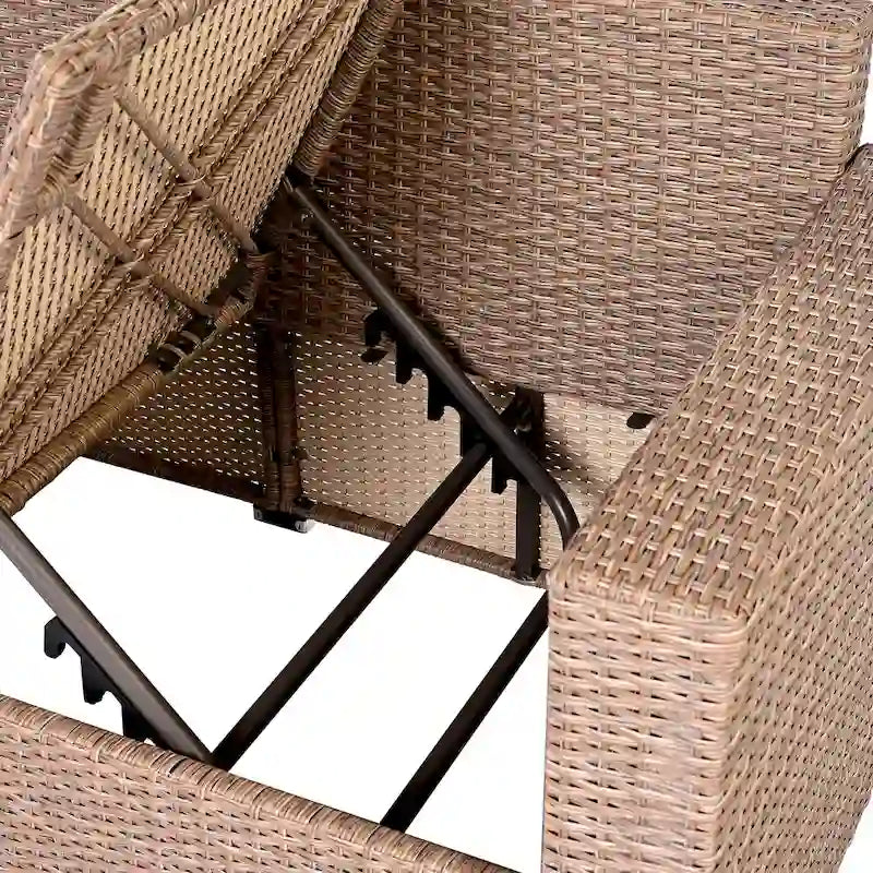 Ensemble de canapé d'angle modulaire extérieur 6 pièces en rotin avec siège réglable, coffre de rangement et table à manger