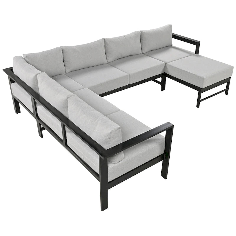 Ensemble de canapé sectionnel d'extérieur 4 pièces en aluminium en forme de U avec coussins épais