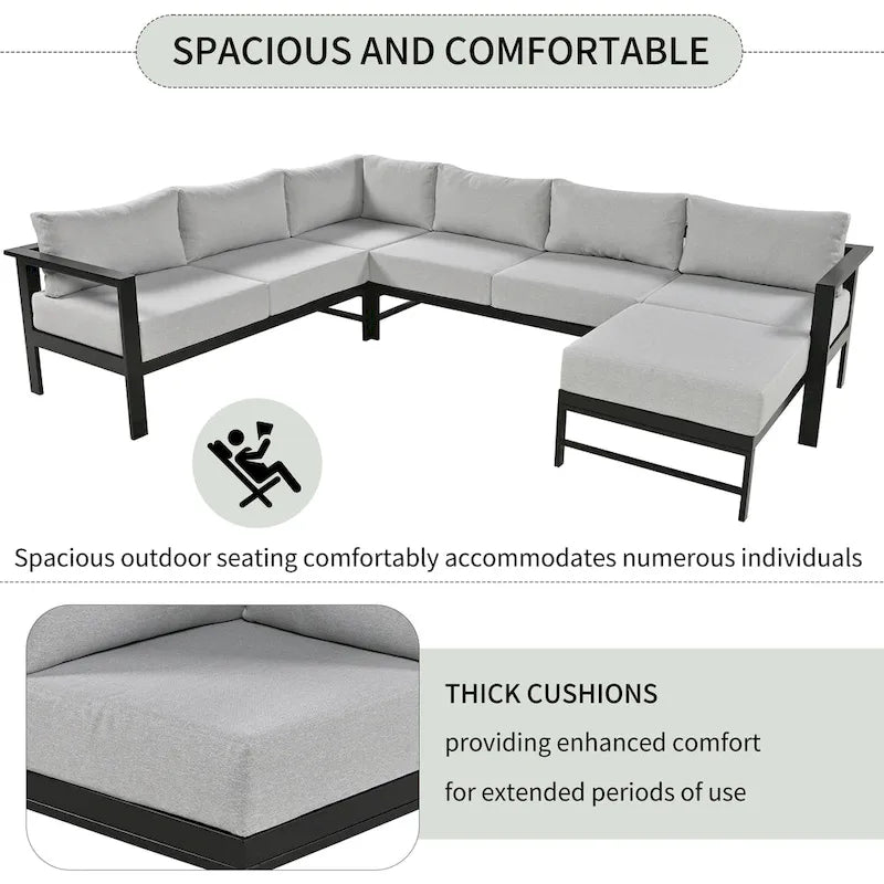 Ensemble de canapé sectionnel d'extérieur 4 pièces en aluminium en forme de U avec coussins épais