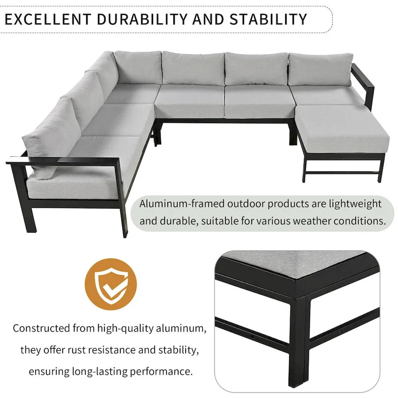 Ensemble de canapé sectionnel d'extérieur 4 pièces en aluminium en forme de U avec coussins épais