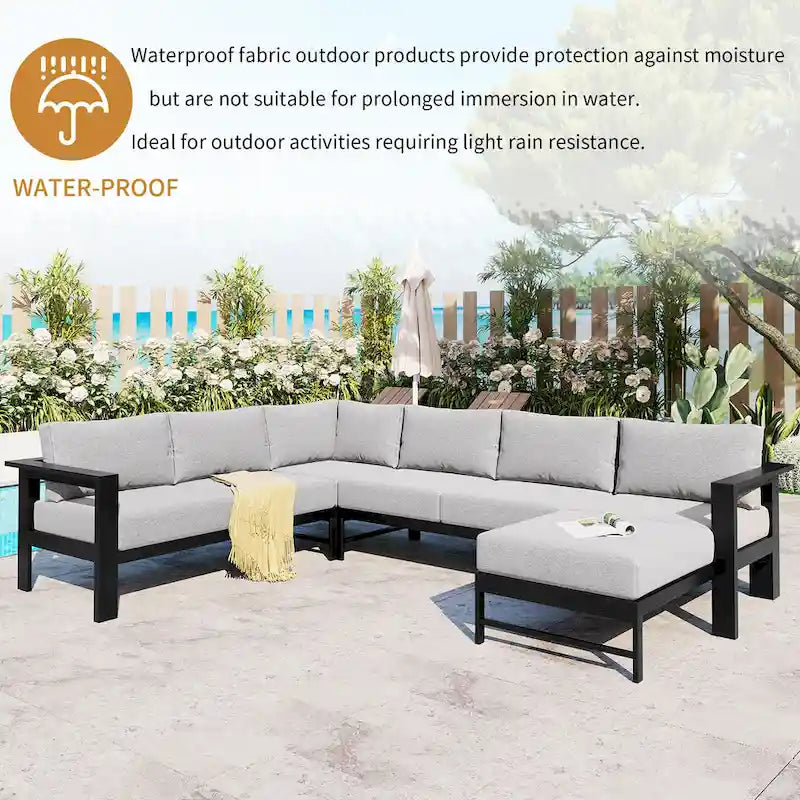 Ensemble de canapé sectionnel d'extérieur 4 pièces en aluminium en forme de U avec coussins épais