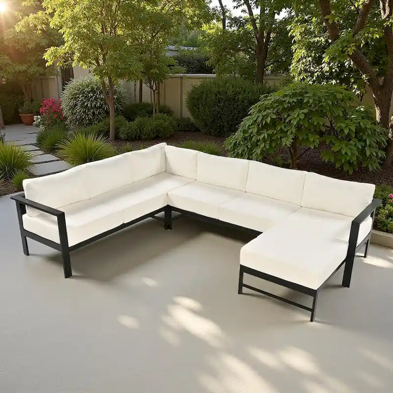 Ensemble de canapé sectionnel d'extérieur 4 pièces en aluminium en forme de U avec coussins épais