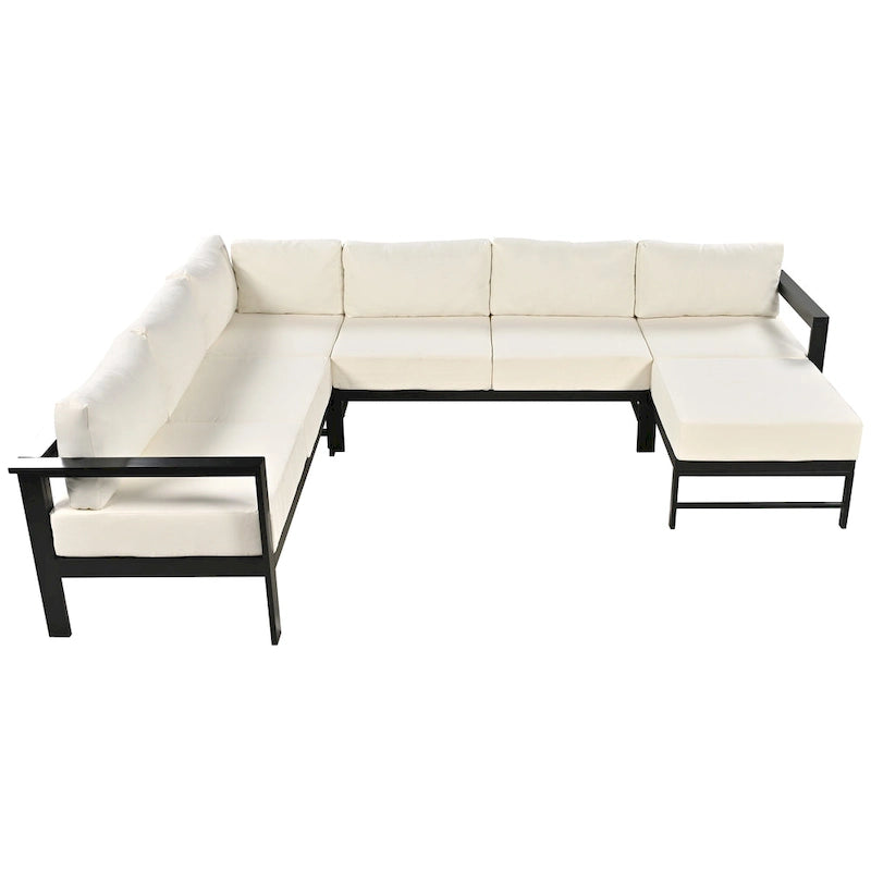Ensemble de canapé sectionnel d'extérieur 4 pièces en aluminium en forme de U avec coussins épais
