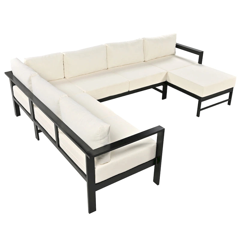 Ensemble de canapé sectionnel d'extérieur 4 pièces en aluminium en forme de U avec coussins épais