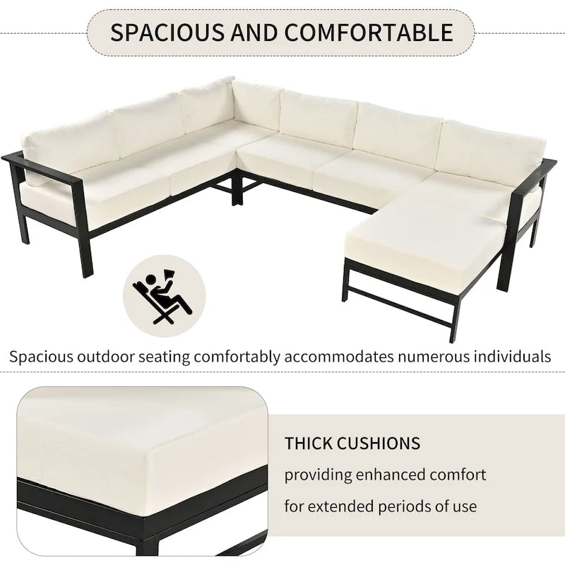 Ensemble de canapé sectionnel d'extérieur 4 pièces en aluminium en forme de U avec coussins épais