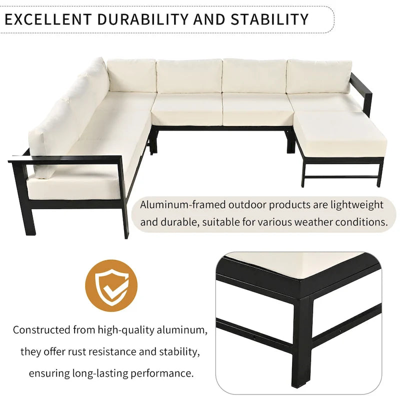 Ensemble de canapé sectionnel d'extérieur 4 pièces en aluminium en forme de U avec coussins épais