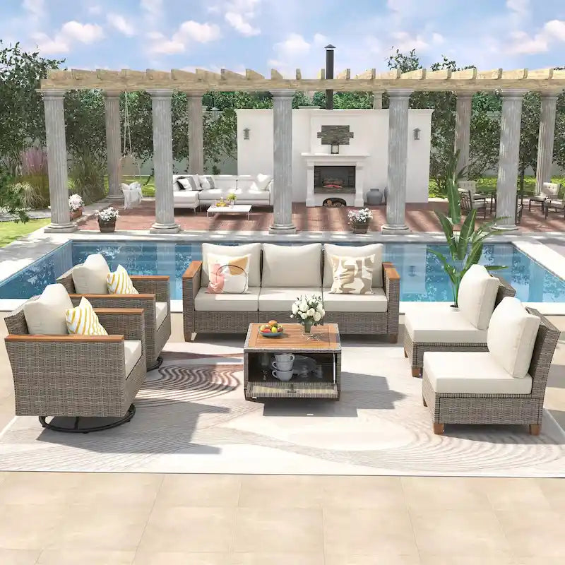 Ensemble de mobilier de jardin en osier 8 pièces