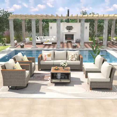 Ensemble de mobilier de jardin en osier 8 pièces