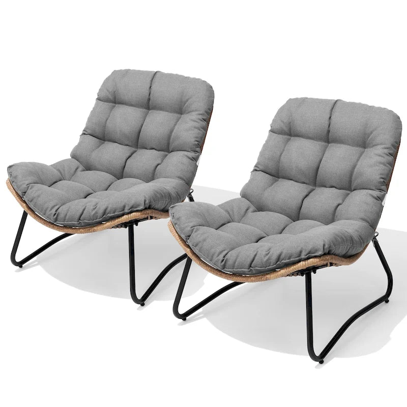 Fauteuils Papasan d'extérieur 2 pièces avec coussin épais, chaises de terrasse confortables en rotin PE