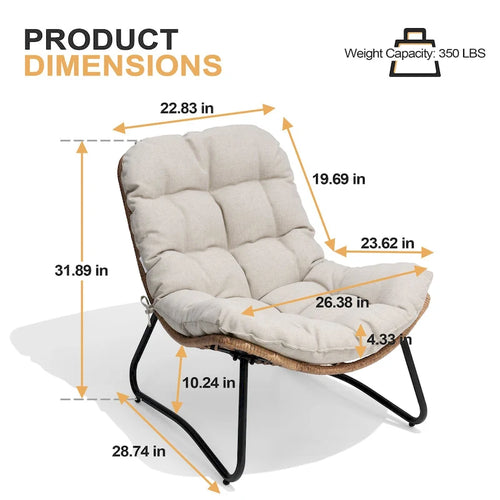 Fauteuils Papasan d'extérieur 2 pièces avec coussin épais, chaises de terrasse confortables en rotin PE