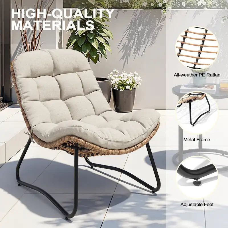 Fauteuils Papasan d'extérieur 2 pièces avec coussin épais, chaises de terrasse confortables en rotin PE