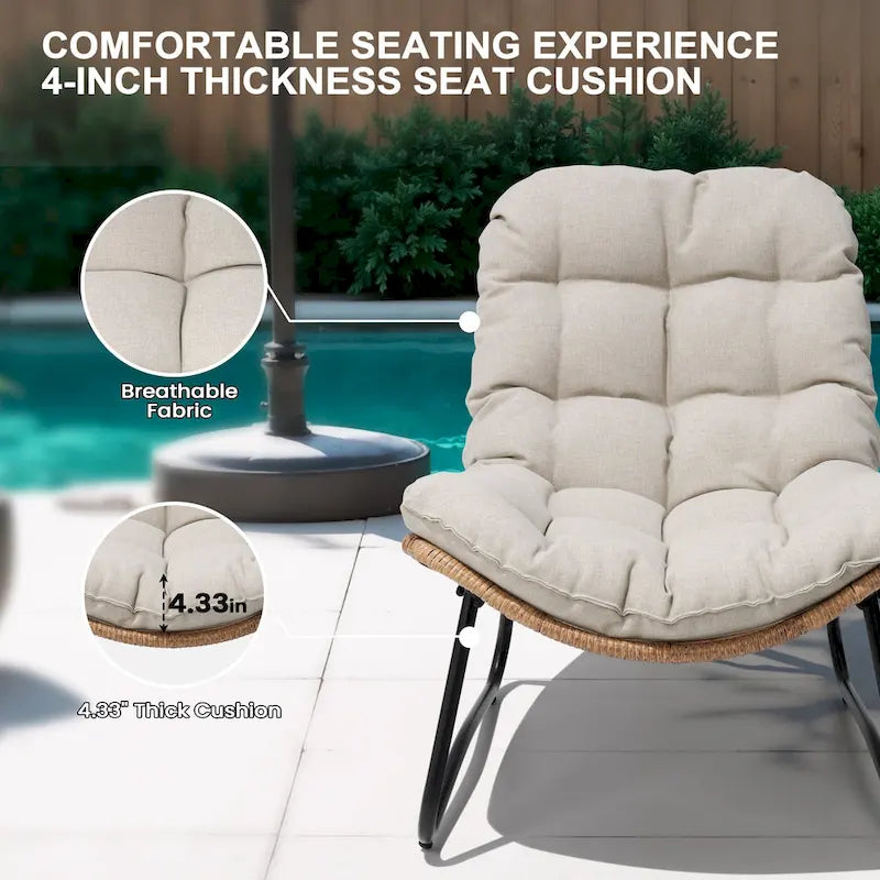 Fauteuils Papasan d'extérieur 2 pièces avec coussin épais, chaises de terrasse confortables en rotin PE