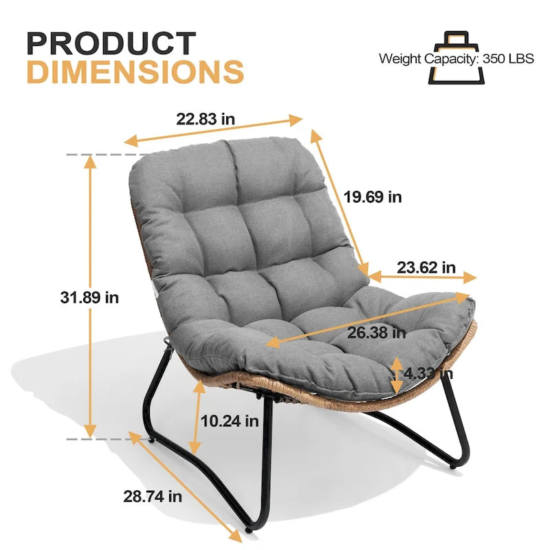 Fauteuils Papasan d'extérieur 2 pièces avec coussin épais, chaises de terrasse confortables en rotin PE