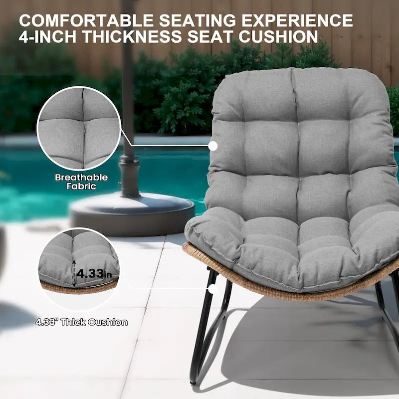 Fauteuils Papasan d'extérieur 2 pièces avec coussin épais, chaises de terrasse confortables en rotin PE