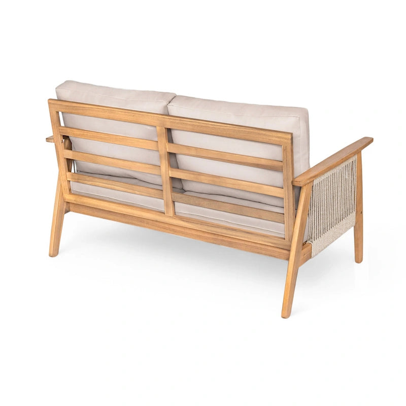 Ensemble de sofa d'extérieur sectionnel 4 pièces en bois d'acacia et corde